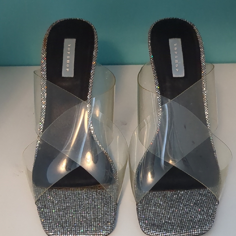 Topshop Silver Heels with Geometric Design